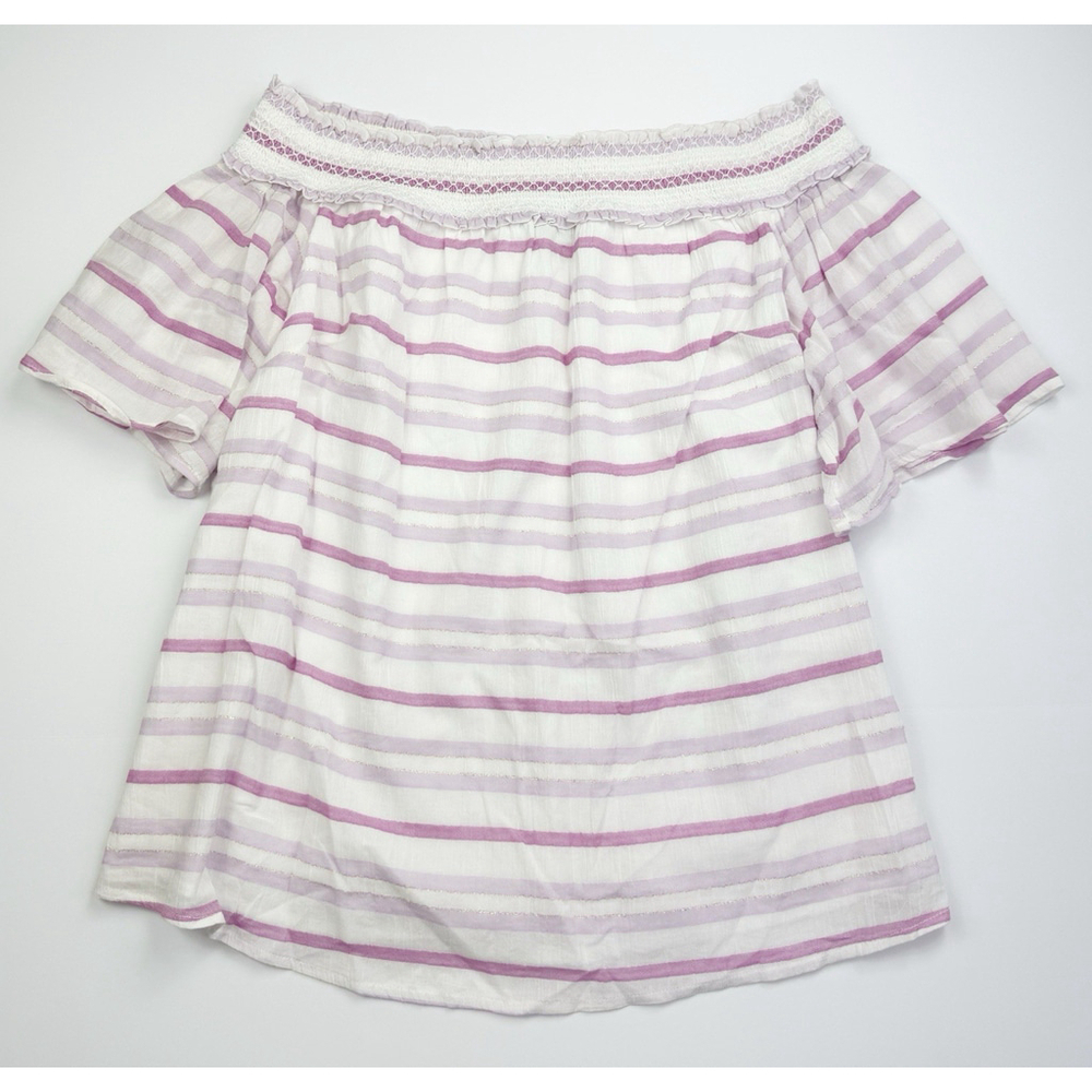 Lane Bryant Off The Shoulder Top Plus 14/16 White Pink Purple Striped Blouse - Picture 3 of 8